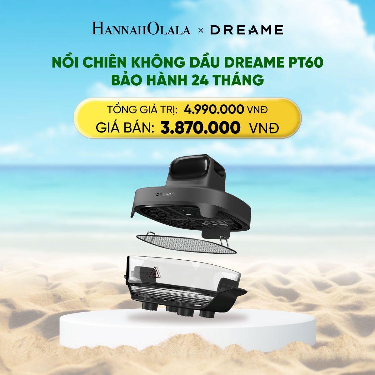 A1281_deal 1: dreame pt60 nồi chiên không dầu thủy tinh 2 lòng nồi 2.5l và 4.5l - công suất 1500w- bh 1 đổi 1 trong 24 tháng
