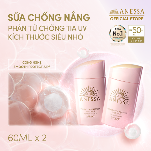  [FLASHSALE] COMBO SỮA CHỐNG NẮNG DƯỠNG DA DỊU NHẸ AN TOÀN CHO DA NHẠY CẢM VÀ TRẺ EM ANESSA MILD MILK SPF50+ PA++++ 60MLX2 - DEAL 10 