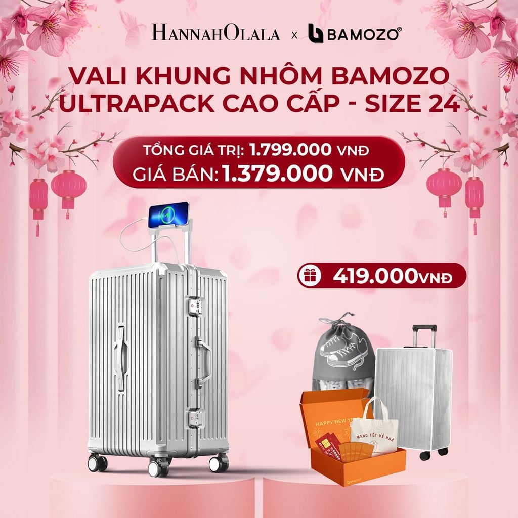  DEAL 4: VALI BAMOZO KHUNG NHÔM ULTRAPACK CAO CẤP (TẶNG BỌC VALI CC TRONG SUỐT + HỘP QUÀ TẾT + TÚI ĐỰNG GIÀY 