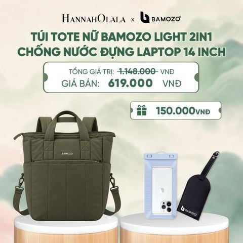  TÚI TOTE NỮ BAMOZO LIGHT 2IN1 CHỐNG NƯỚC ĐỰNG LAPTOP 14 INCH, TÚI XÁCH ĐI LÀM KIÊM BALO THỜI TRANG (TAG THẺ DA CHỐNG THẤT LẠC + TÚI ĐỰNG ĐIỆN THOẠI CHỐNG NƯỚC) - A723 
