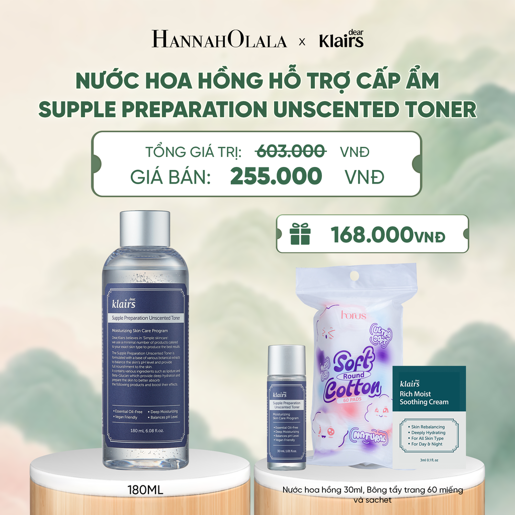  DEAR, KLAIRS NƯỚC HOA HỒNG SUPPLE PREPARATION UNSCENTED TONER 180ML - A1437 