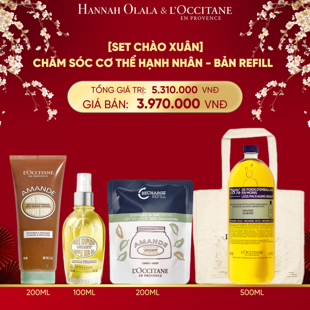  DEAL 13: [SET CHÀO XUÂN] CHĂM SÓC CƠ THỂ HẠNH NHÂN L'OCCITANE PREMIER BẢN REFILL 