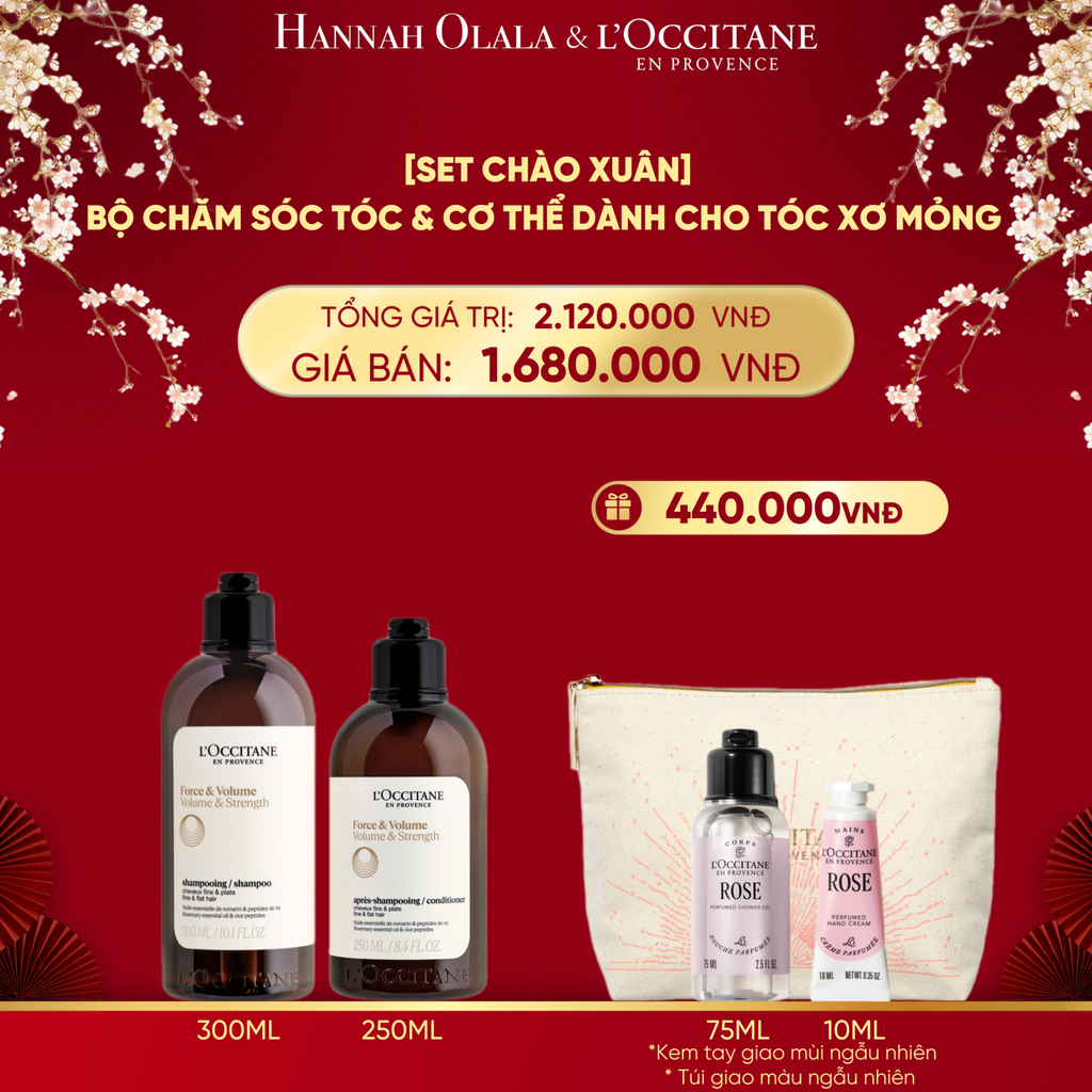  DEAL 15: [SET CHÀO XUÂN] SET CHĂM SÓC TÓC & CƠ THỂ DÀNH CHO TÓC XƠ MỎNG L'OCCITANE 