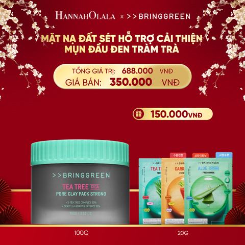  DEAL 5: MẶT NẠ ĐẤT SÉT HỖ TRỢ CẢI THIỆN MỤN ĐẦU ĐEN TRÀM TRÀ BRING GREEN TEA TREE CICA PORE CLAY PACK STRONG 100G 