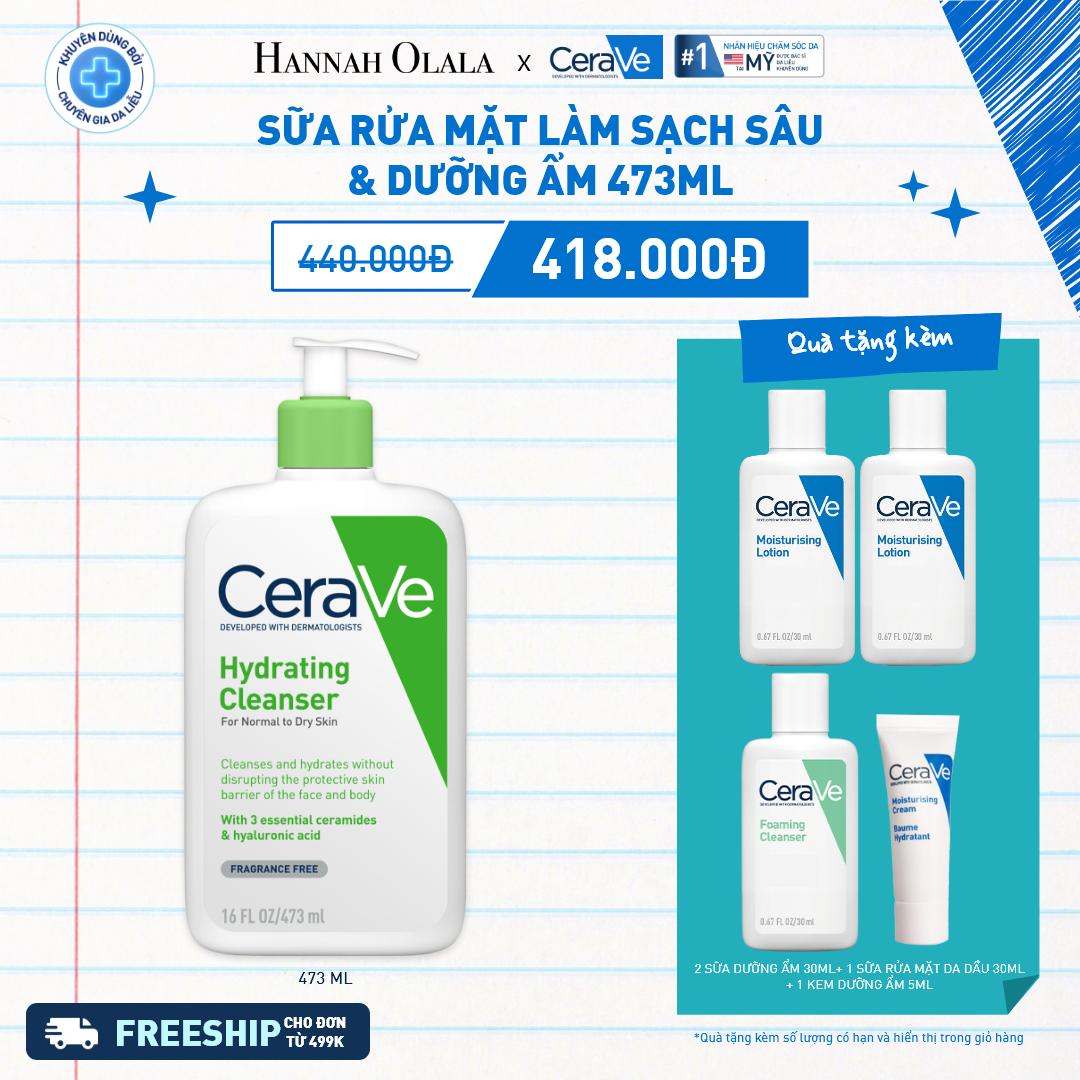  DEAL 8: SỮA RỬA MẶT GIÚP LÀM SẠCH SÂU CHO DA THƯỜNG ĐẾN DA KHÔ HYDRATING CLEANSER 473ML 