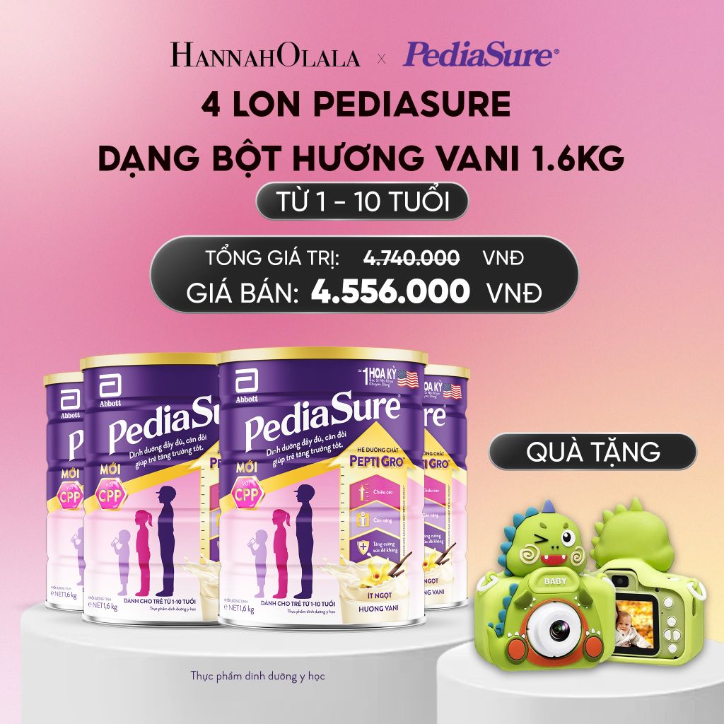  [TẶNG MÁY ẢNH KỸ THUẬT SỐ] 4 LON PEDIASURE DẠNG BỘT HƯƠNG VANI 1.6KG DEAL 17: _ A755 