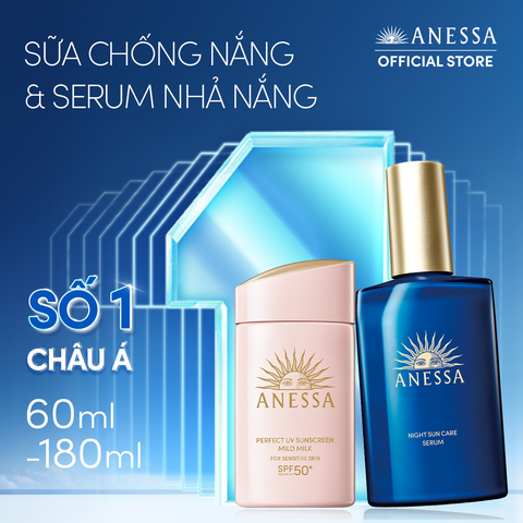  A5_DEAL 13: COMBO SỮA CHỐNG NẮNG & SERUM PHỤC HỒI TỔN THƯƠNG SAU NẮNG AN TOÀN CHO DA NHẠY CẢM ANESSA MILD MILK 60ML + NIGHT SERUM 180ML 
