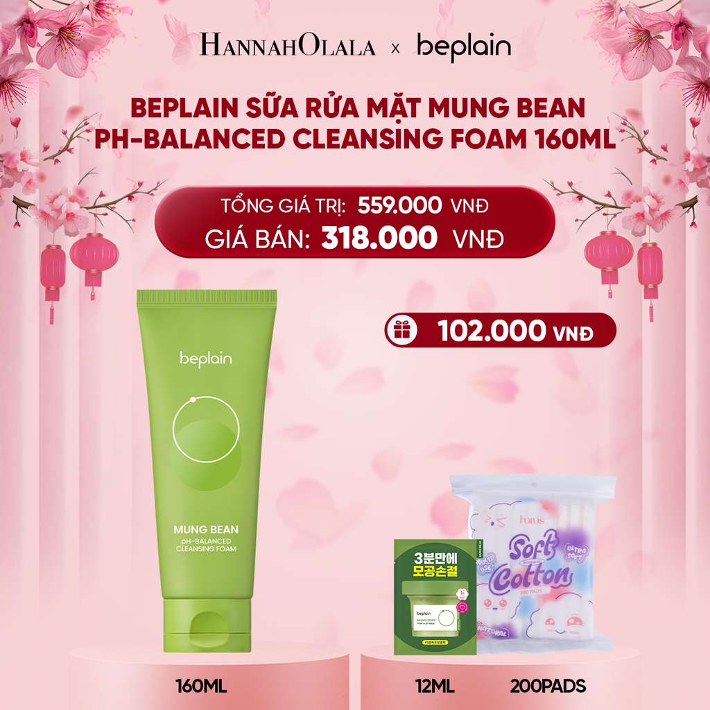  DEAL 1: BEPLAIN SỮA RỬA MẶT MUNG BEAN PH-BALANCED CLEANSING FOAM 160ML 