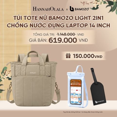  TÚI TOTE NỮ BAMOZO LIGHT 2IN1 CHỐNG NƯỚC ĐỰNG LAPTOP 14 INCH, TÚI XÁCH ĐI LÀM KIÊM BALO THỜI TRANG (TAG THẺ DA CHỐNG THẤT LẠC + TÚI ĐỰNG ĐIỆN THOẠI CHỐNG NƯỚC) - A2490 