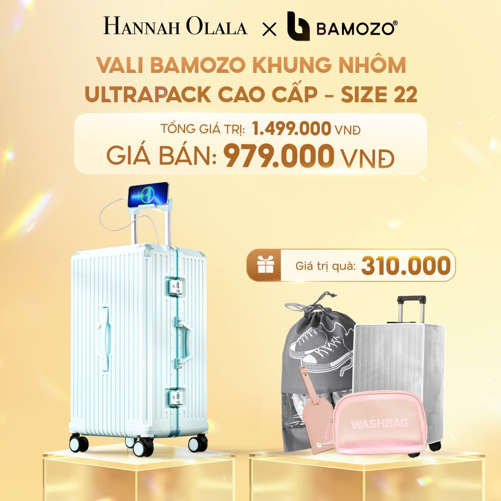  C290_DEAL 5: VALI BAMOZO KHUNG NHÔM ULTRAPACK CAO CẤP (TẶNG BỌC VALI CC TRONG SUỐT + TÚI ĐỰNG GIÀY + THẺ TÊN DA + TÚI MỸ PHẨM VỎ SÒ) 