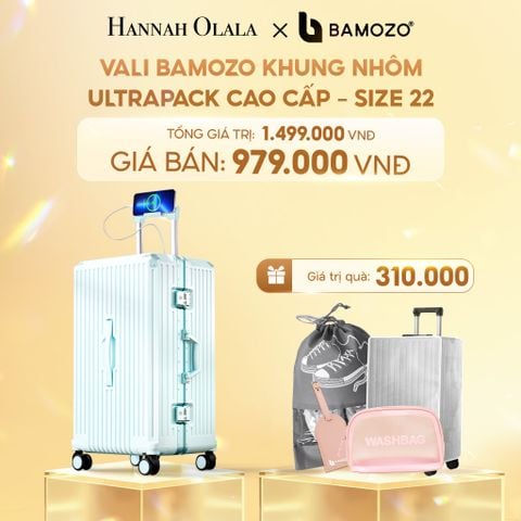  C290_DEAL 5: VALI BAMOZO KHUNG NHÔM ULTRAPACK CAO CẤP (TẶNG BỌC VALI CC TRONG SUỐT + TÚI ĐỰNG GIÀY + THẺ TÊN DA + TÚI MỸ PHẨM VỎ SÒ) 
