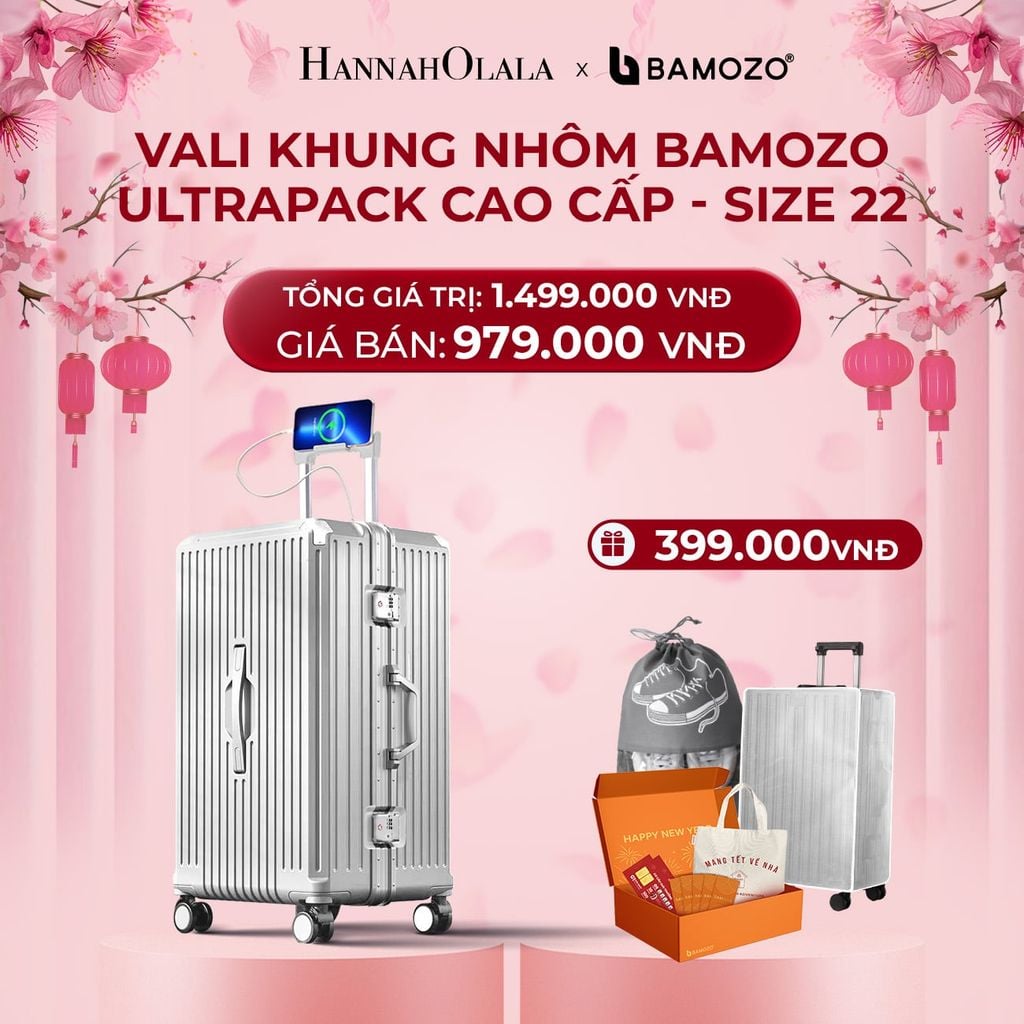  DEAL 4: VALI BAMOZO KHUNG NHÔM ULTRAPACK CAO CẤP (TẶNG BỌC VALI CC TRONG SUỐT + HỘP QUÀ TẾT + TÚI ĐỰNG GIÀY 
