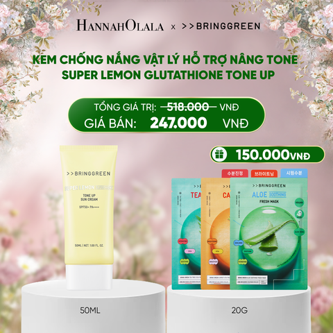  DEAL 2: KEM CHỐNG NẮNG VẬT LÝ HỖ TRỢ NÂNG TONE BRING GREEN SUPER LEMON GLUTATHIONE TONE UP SUN CREAM 50ML 