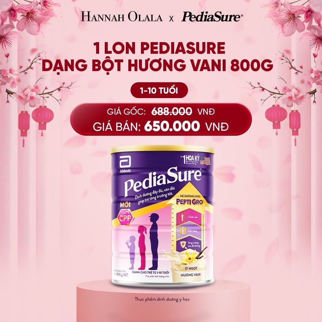 DEAL 1: 1 LON PEDIASURE DẠNG BỘT HƯƠNG VANI 800G 