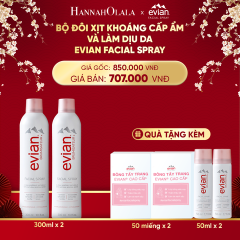  DEAL 1: COMBO 2 CHAI XỊT KHOÁNG CẤP ẨM, LÀM DỊU DA EVIAN FACIAL SPRAY 300ML 