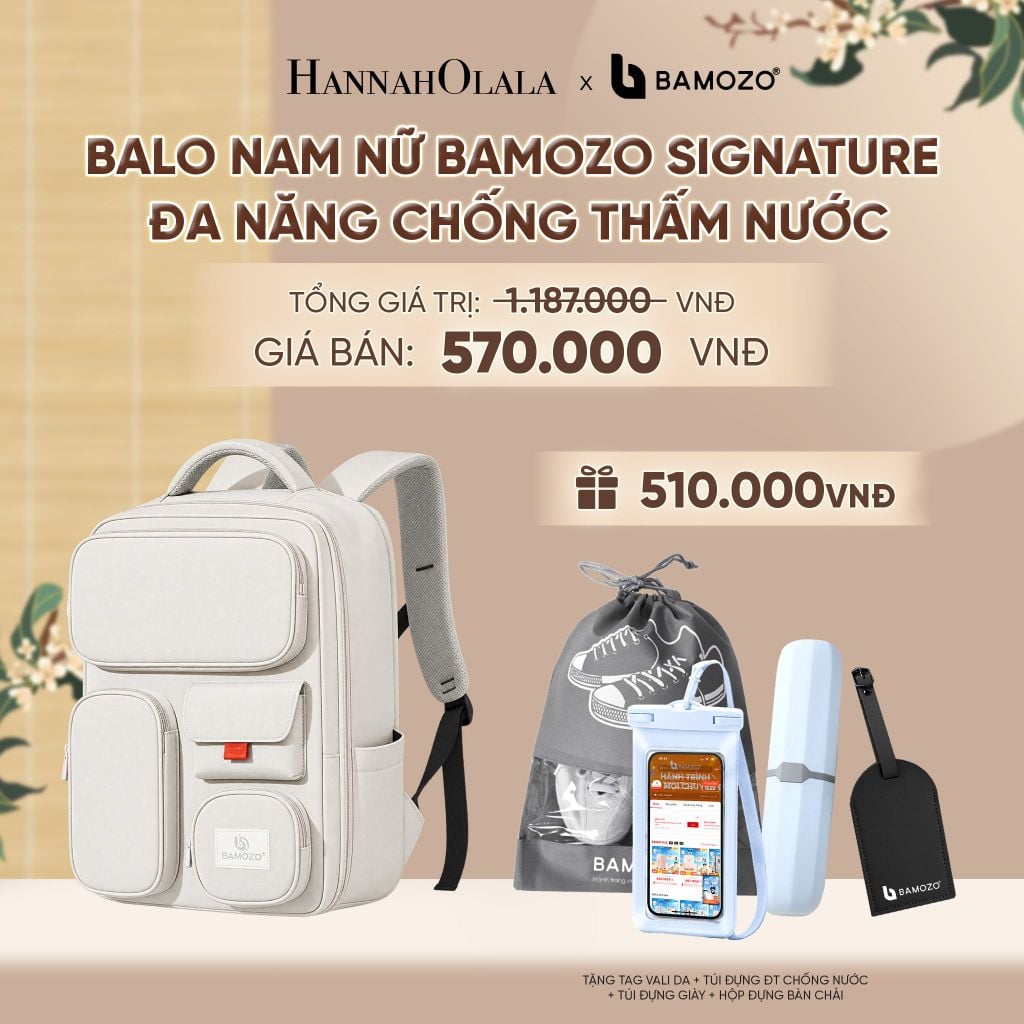  BALO NAM NỮ BAMOZO SIGNATURE ĐA NĂNG ĐI HỌC ĐI LÀM CHỐNG THẤM NƯỚC CÓ CỔNG SẠC DỰ PHÒNG (TAG THẺ DA CHỐNG THẤT LẠC + TÚI ĐỰNG ĐIỆN THOẠI CHỐNG NƯỚC + TÚI ĐỰNG GIÀY XÁM + HỘP ĐỰNG BÀN CHẢI) - A2484 