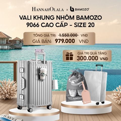  VALI BAMOZO KHUNG NHÔM 9066 BẢN CAO CẤP (TẶNG BỌC VALI CC TRONG SUỐT + THẺ TAG DA CHỐNG THẤT LẠC + TÚI ĐỰNG GIÀY XÁM_ D804 