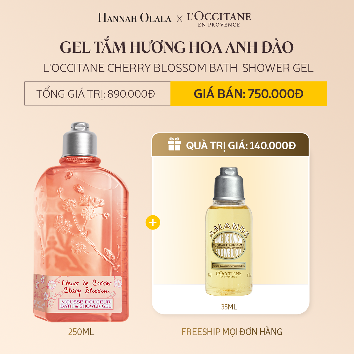  DEAL 1B: GEL TẮM HƯƠNG HOA ANH ĐÀO L'OCCITANE CHERRY BLOSSOM BATH SHOWER GEL 250ML 