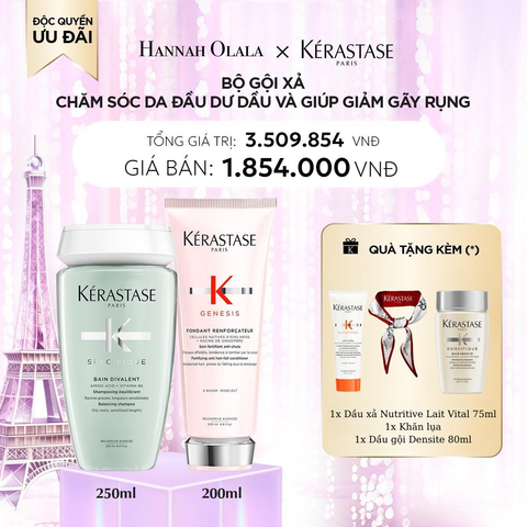  A6_DEAL 6: BỘ GỘI XẢ CHĂM SÓC DA ĐẦU DƯ DẦU VÀ GIÚP GIẢM GÃY RỤNG (KÉRASTASE DIVALENT BAIN SATIN 250ML + GENESIS FONDANT RENFORCATEUR 200ML) 