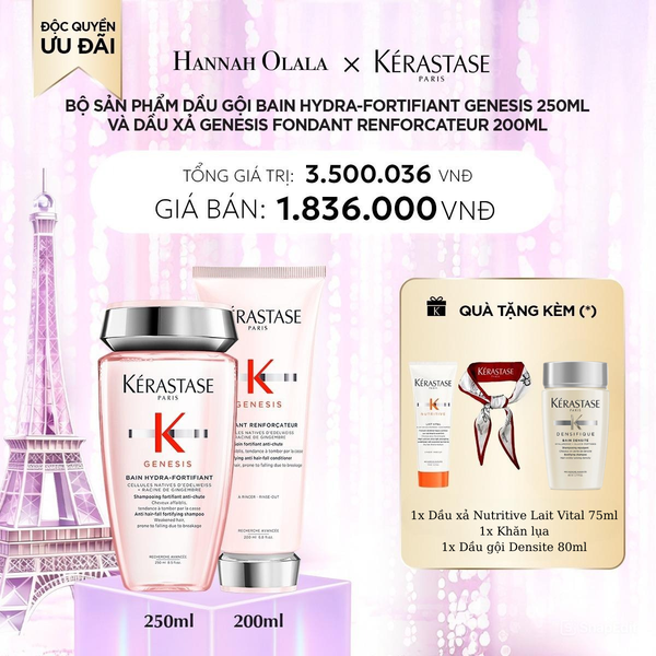  A4_DEAL 4: BỘ SẢN PHẨM DẦU GỘI BAIN HYDRA-FORTIFIANT GENESIS 250ML VÀ DẦU XẢ GENESIS FONDANT RENFORCATEUR 200ML 