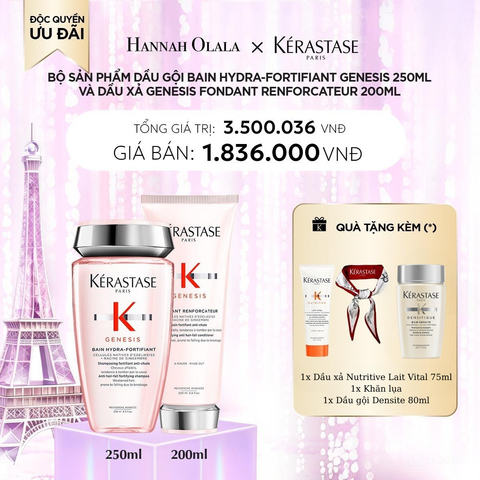  A4_DEAL 4: BỘ SẢN PHẨM DẦU GỘI BAIN HYDRA-FORTIFIANT GENESIS 250ML VÀ DẦU XẢ GENESIS FONDANT RENFORCATEUR 200ML 