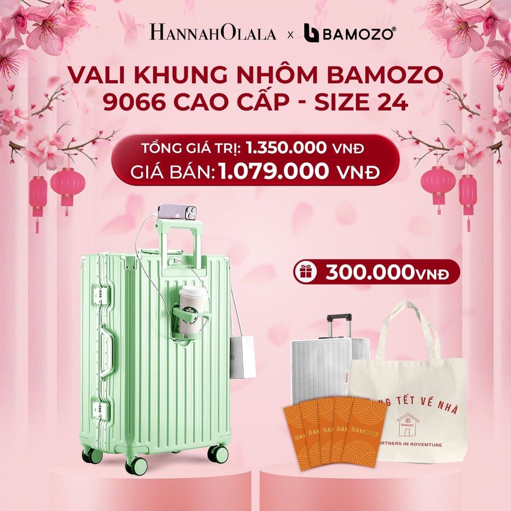  DEAL 2: VALI BAMOZO KHUNG NHÔM 9066 BẢN CAO CẤP (TẶNG BỌC VALI CC TRONG SUỐT + TỆP LÌ XÌ TẾT + TÚI TOTE) 