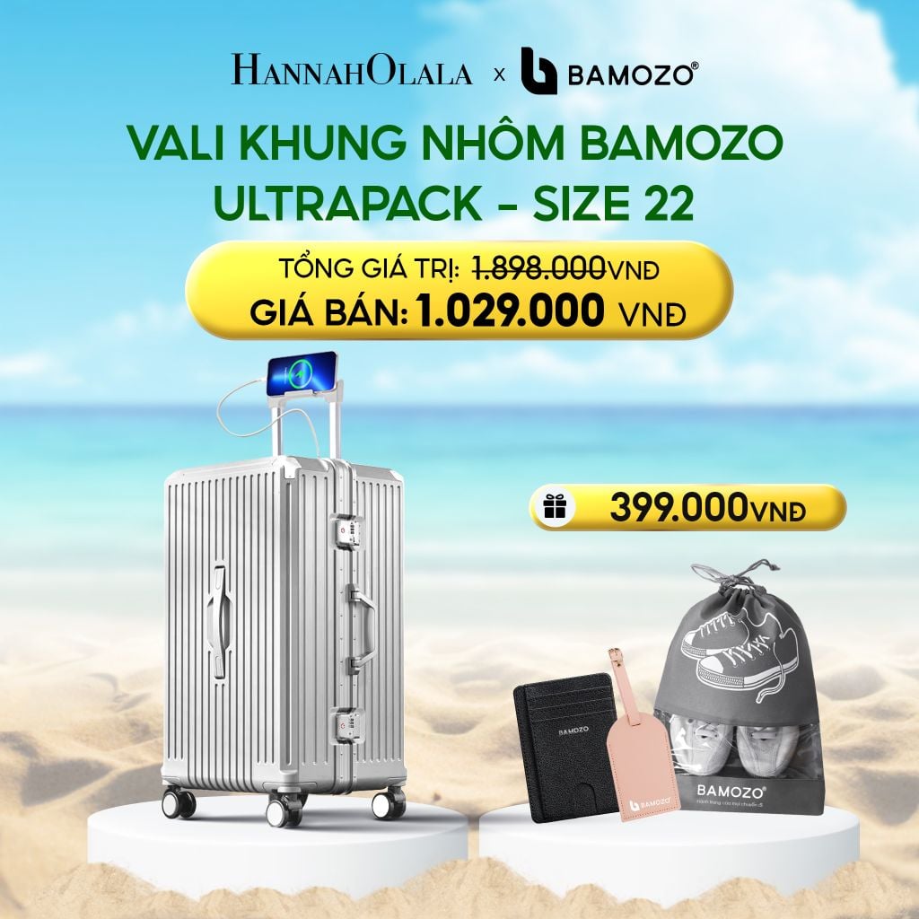  DEAL 4: VALI BAMOZO KHUNG NHÔM ULTRAPACK CAO CẤP (TẶNG VÍ THẺ DA CARD HOLDER BAMOZO + THẺ TAG DA CHỐNG THẤT LẠC + TÚI ĐỰNG GIÀY) 