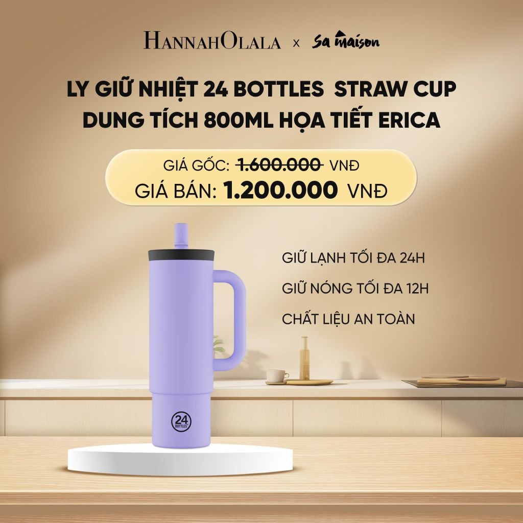  DEAL 2: LY GIỮ NHIỆT 24 BOTTLES STRAW CUP DUNG TÍCH 800ML HỌA TIẾT 