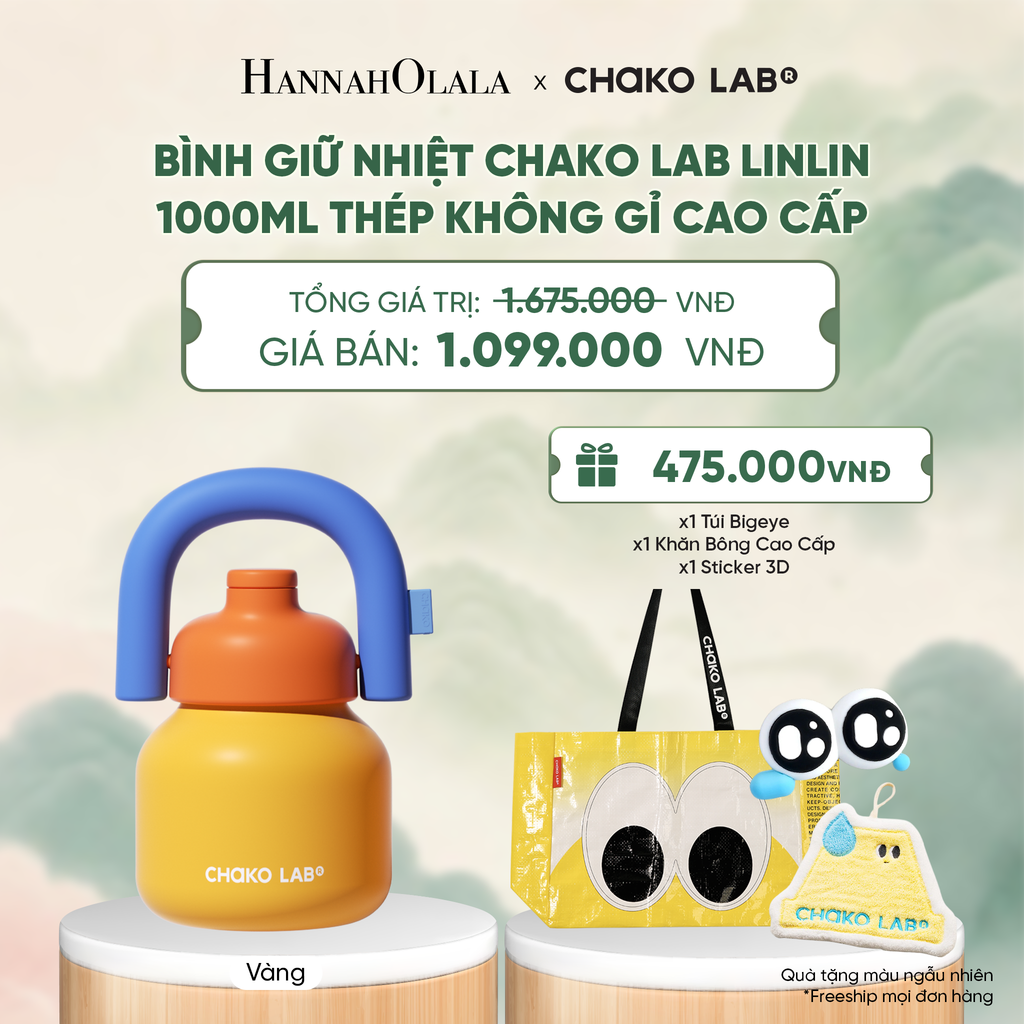  BÌNH GIỮ NHIỆT CHAKO LAB LINLIN 1000ML THÉP KHÔNG GỈ CAO CẤP - A4000 