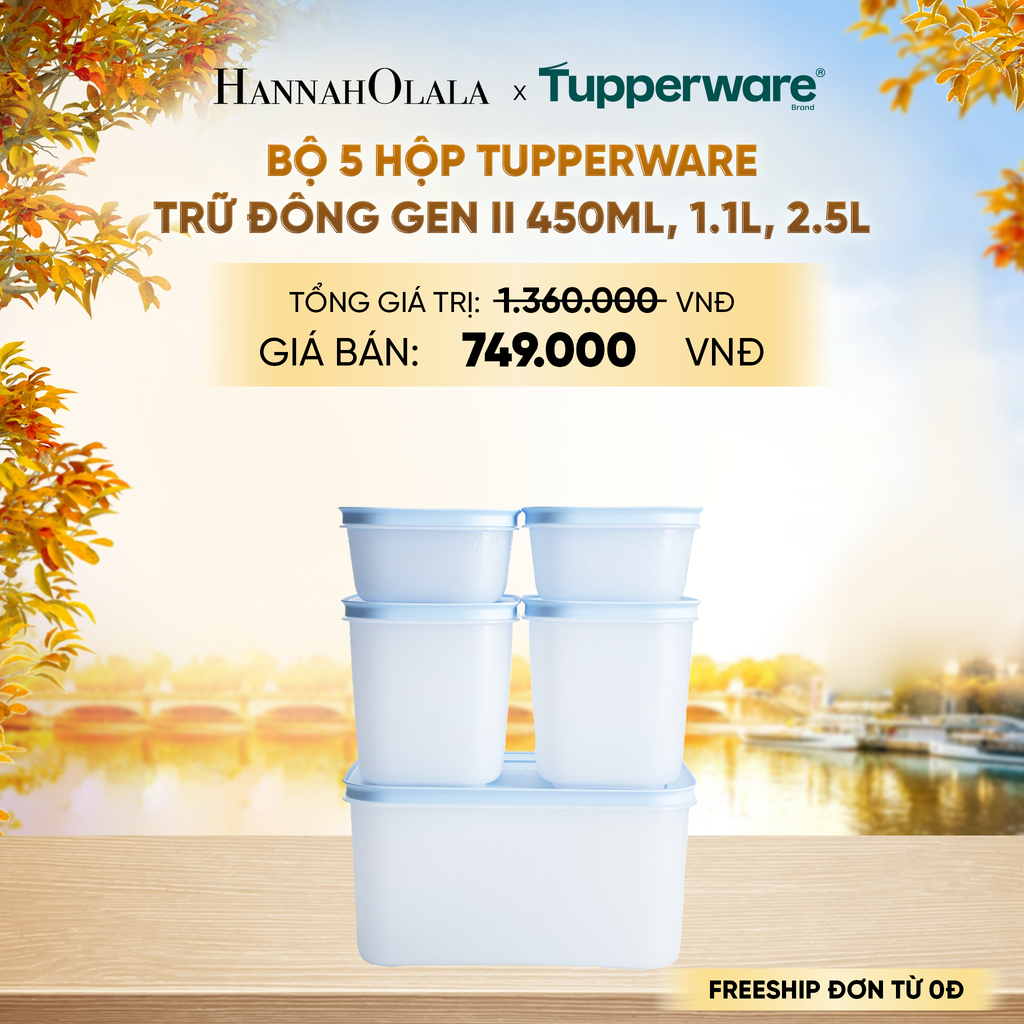  BỘ 5 HỘP TUPPERWARE TRỮ ĐÔNG GEN II 450ML, 1.1L, 2.5L - E1908 