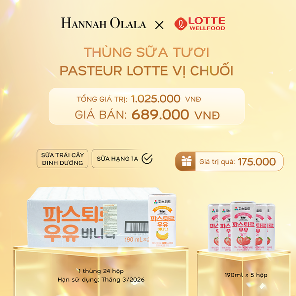  DEAL 1: 1T SỮA TƯƠI PASTEUR VỊ CHUỐI HẠNG 1A LOTTE 24 HỘP (190ml/hộp) 