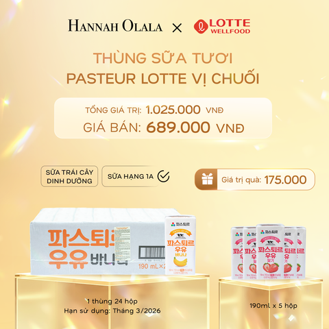  C820_DEAL 1: 1T SỮA TƯƠI PASTEUR VỊ CHUỐI HẠNG 1A LOTTE 24 HỘP (190ml/hộp) 