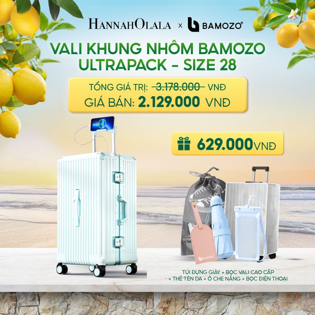  VALI BAMOZO KHUNG NHÔM ULTRAPACK CAO CẤP (TẶNG BỌC VALI CC TRONG SUỐT + THẺ TAG DA CHỐNG THẤT LẠC + TÚI ĐỰNG GIÀY) - DEAL 4 