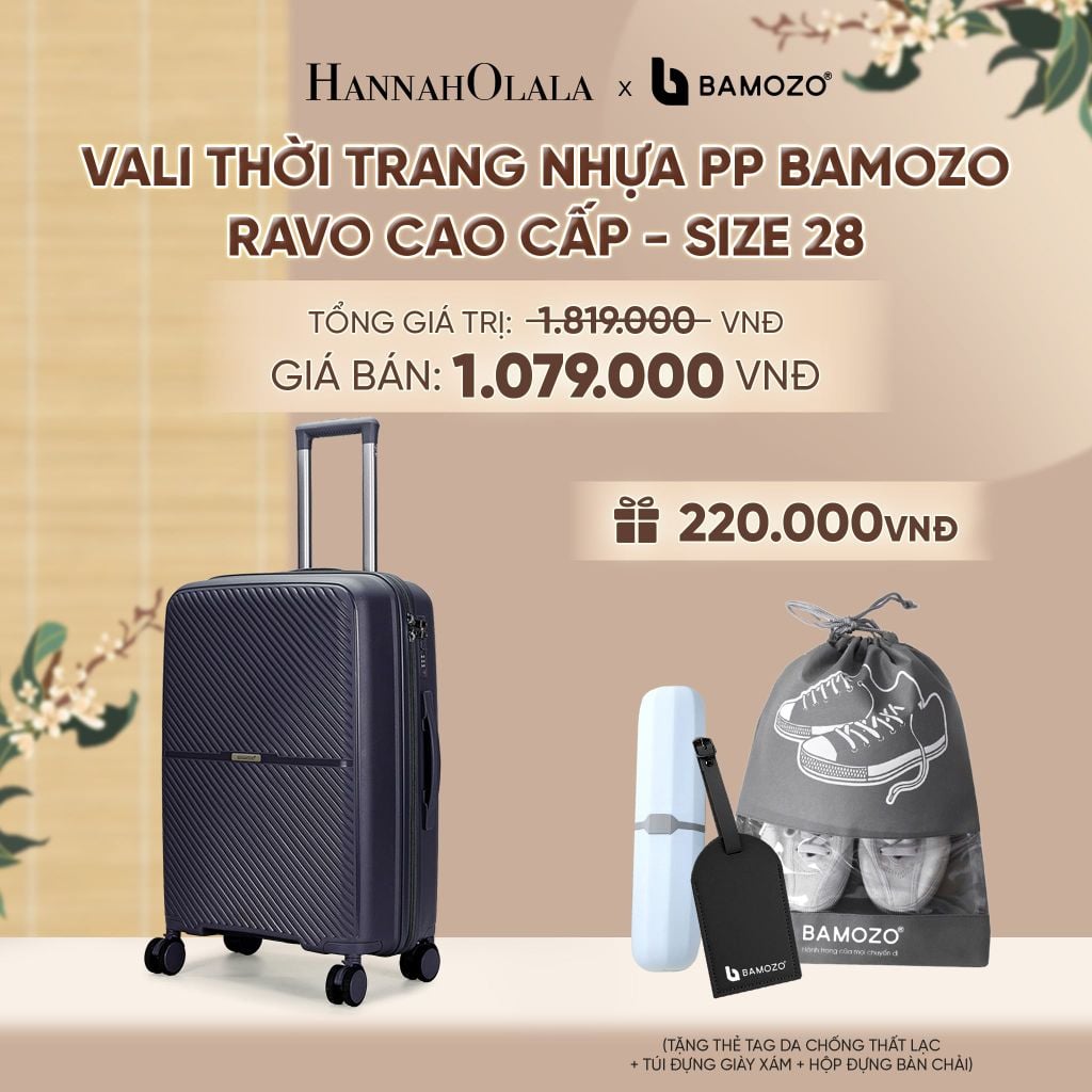  VALI BAMOZO RAVO NHỰA PP CAO CẤP CHỐNG VỠ (TẶNG THẺ TAG DA CHỐNG THẤT LẠC + TÚI ĐỰNG GIÀY XÁM + HỘP ĐỰNG BÀN CHẢI) - A2567 
