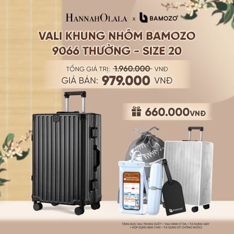  VALI BAMOZO KHUNG NHÔM 9066 BẢN THƯỜNG (TẶNG BỌC VALI TRONG SUỐT + TAG HÀNH LÝ DA + TÚI ĐỰNG GIÀY + HỘP ĐỰNG BÀN CHẢI + TÚI ĐỰNG ĐT CHỐNG NƯỚC) - A2530 