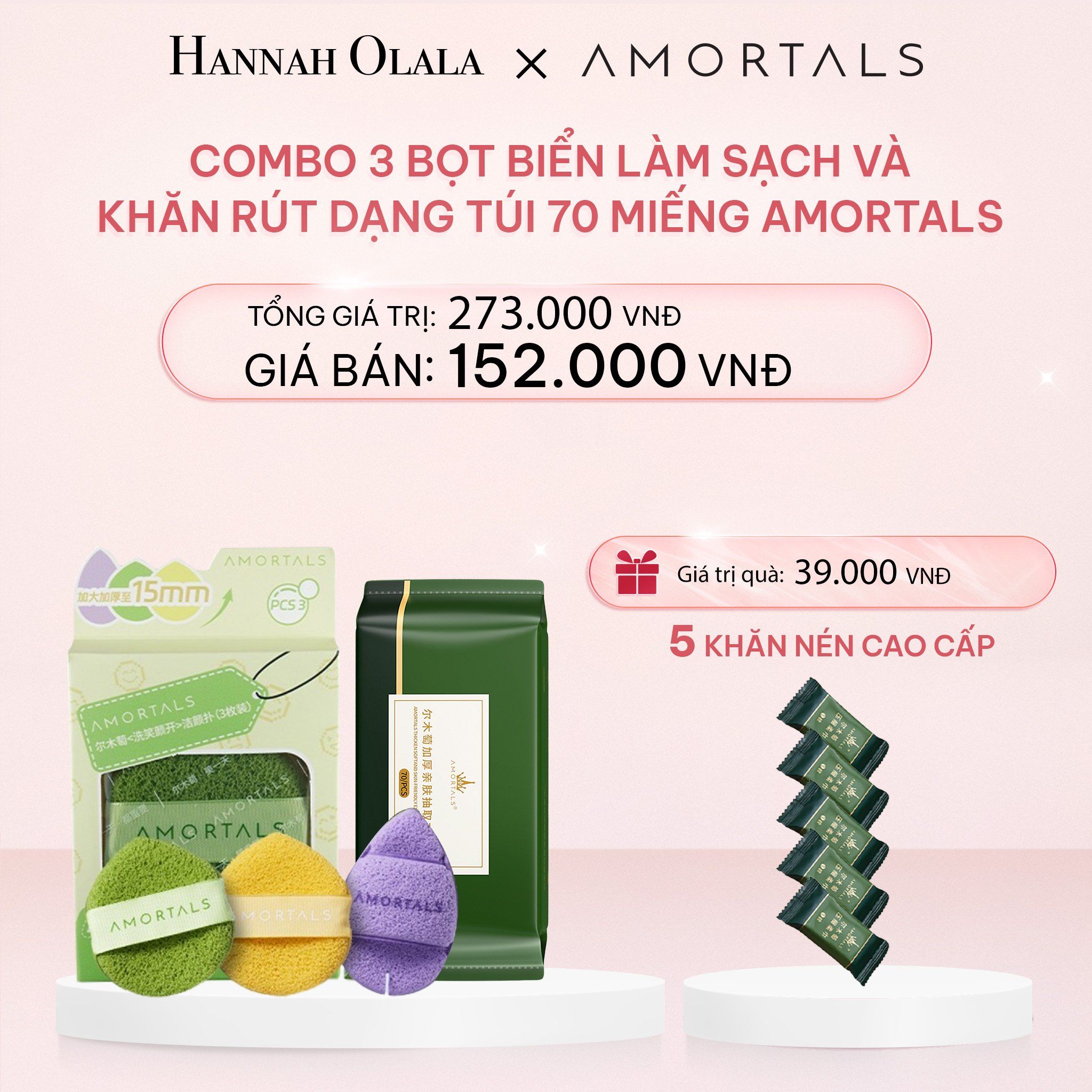  E699_DEAL 1: COMBO 3 BỌT BIỂN LÀM SẠCH VÀ KHĂN RÚT DẠNG TÚI 70 MIẾNG AMORTALS 