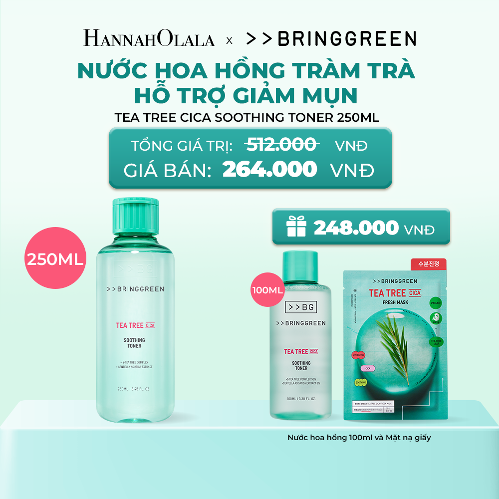  NƯỚC HOA HỒNG TRÀM TRÀ BRING GREEN TEA TREE CICA SOOTHING TONER 250ML 