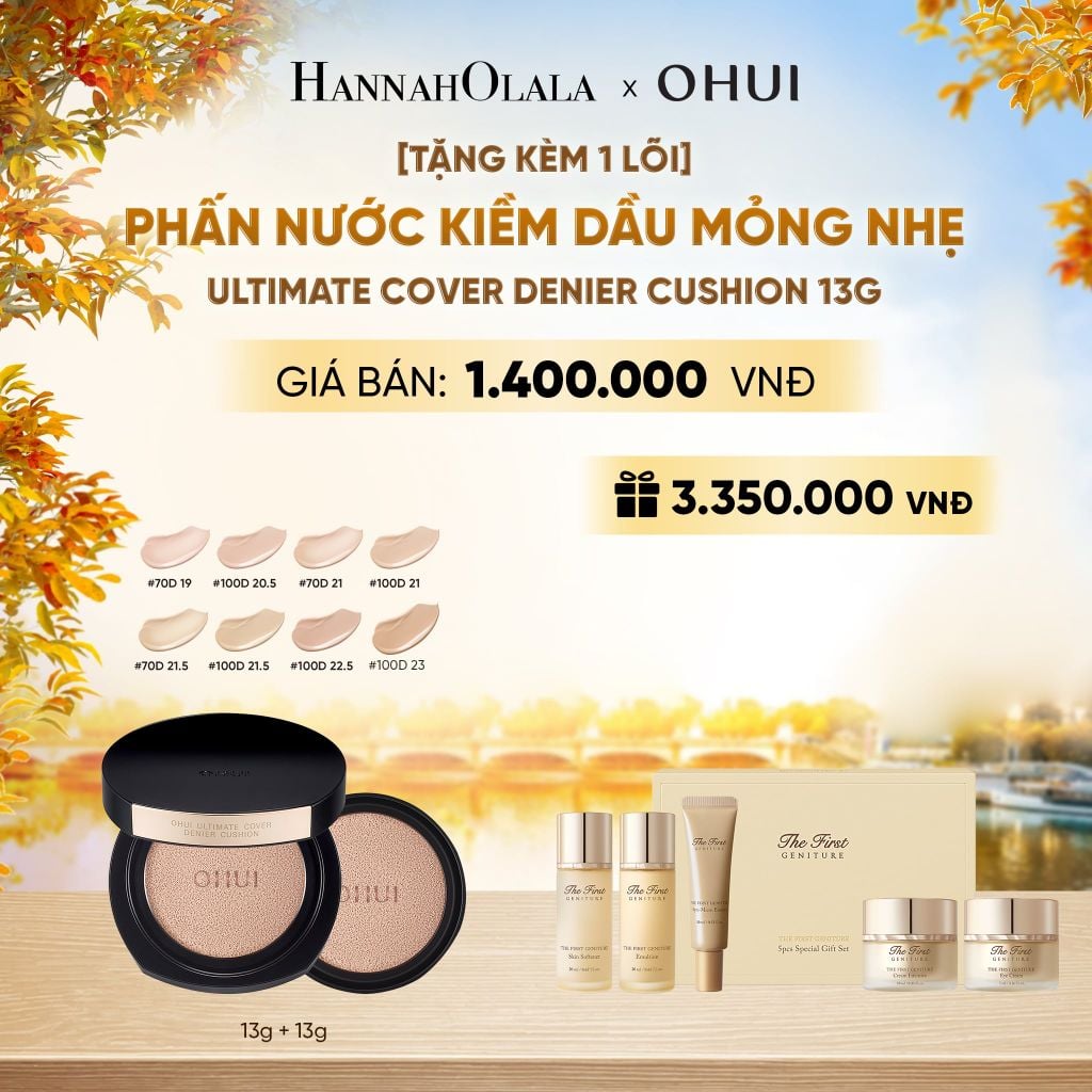  [TẶNG KÈM 1 LÕI] PHẤN NƯỚC KIỀM DẦU MỎNG NHẸ OHUI ULTIMATE COVER DENIER CUSHION 13G - E2158 