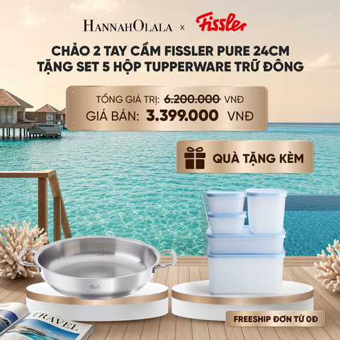  CHẢO 2 TAY CẦM FISSLER PURE 24CM TẶNG SET 5 HỘP TUPPERWARE TRỮ ĐÔNG_ D1881 