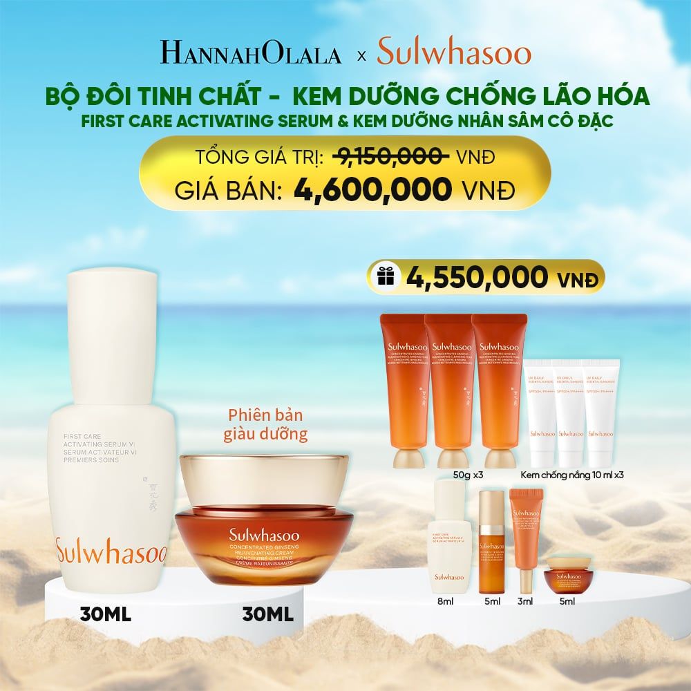  DEAL 10: BỘ ĐÔI SẢN PHẨM TINH CHẤT FIRST CARE TĂNG CƯỜNG HÀNG RÀO BẢO VỆ DA 30ML VÀ KEM DƯỠNG NHÂN SÂM CÔ ĐẶC 30ML 