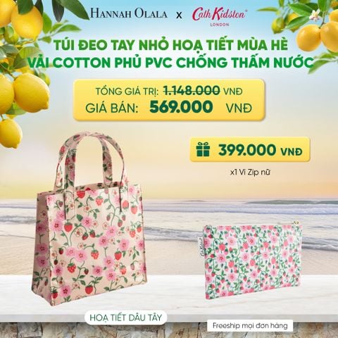  TÚI ĐEO TAY NHỎ CATH KIDSTON HOẠ TIẾT MÙA HÈ VÀI COTTON PHỦ PVC CHỐNG THẤM NƯỚC - A1108 