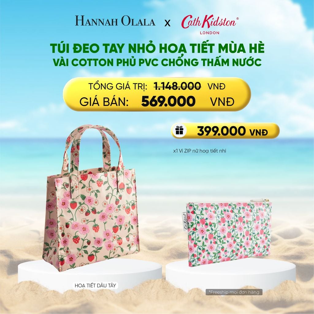  DEAL 1. TÚI ĐEO TAY NHỎ CATH KIDSTON HOẠ TIẾT MÙA HÈ VÀI COTTON PHỦ PVC CHỐNG THẤM NƯỚC 