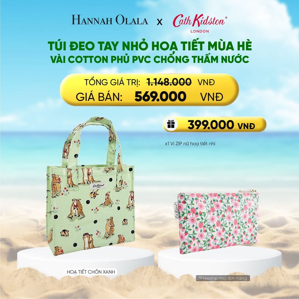  DEAL 1. TÚI ĐEO TAY NHỎ CATH KIDSTON HOẠ TIẾT MÙA HÈ VÀI COTTON PHỦ PVC CHỐNG THẤM NƯỚC 
