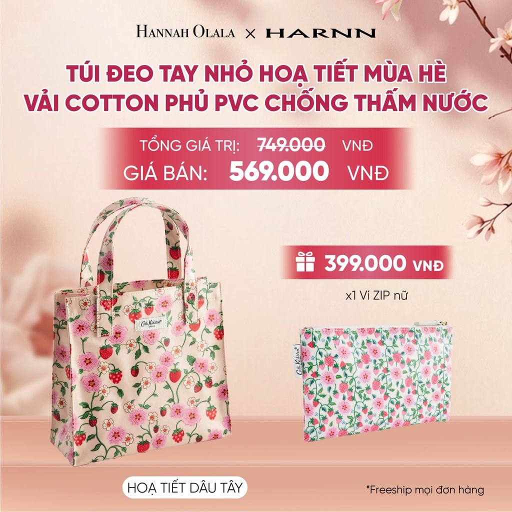 TÚI ĐEO TAY NHỎ CATH KIDSTON HOẠ TIẾT MÙA HÈ VÀI COTTON PHỦ PVC CHỐNG THẤM NƯỚC - A1513 