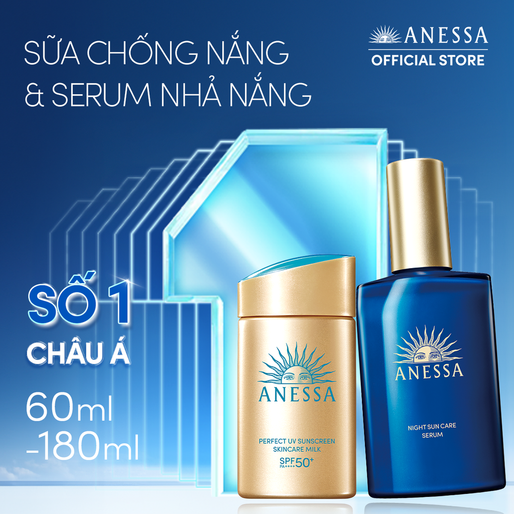  E1586_DEAL 14: COMBO KEM CHỐNG NẮNG DẠNG SỮA & SERUM PHỤC HỒI TỔN THƯƠNG SAU NẮNG CHO MẶT - TOÀN THÂN ANESSA GOLD MILK 60ML + NIGHT SERUM 180ML HSD: 25/12/2026 
