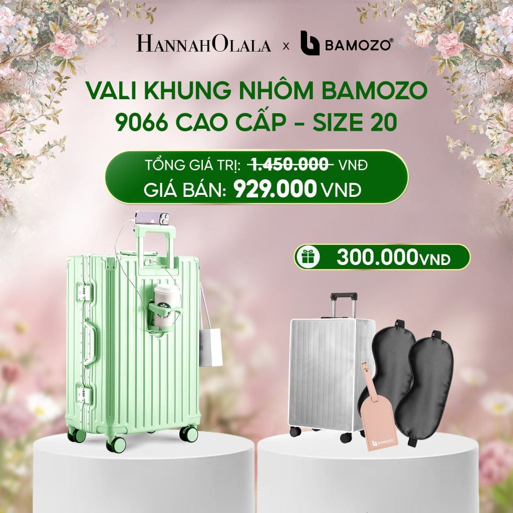  E1527_DEAL 2: VALI BAMOZO KHUNG NHÔM 9066 BẢN CAO CẤP (TẶNG BỌC VALI CC TRONG SUỐT + THẺ TAG DA CHỐNG THẤT LẠC + TÚI TOTE) 