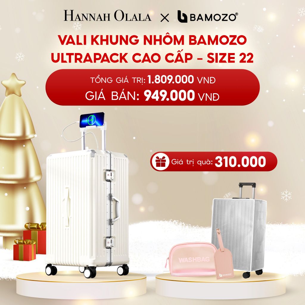  DEAL 4: VALI BAMOZO KHUNG NHÔM ULTRAPACK CAO CẤP (TẶNG BỌC VALI CC TRONG SUỐT + THẺ TÊN DA + TÚI MỸ PHẨM VỎ SÒ) 