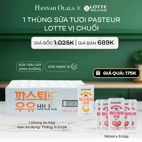  DEAL 1: 1 THÙNG SỮA TƯƠI PASTEUR VỊ CHUỐI HẠNG 1A LOTTE 24 HỘP (190ml/hộp) 