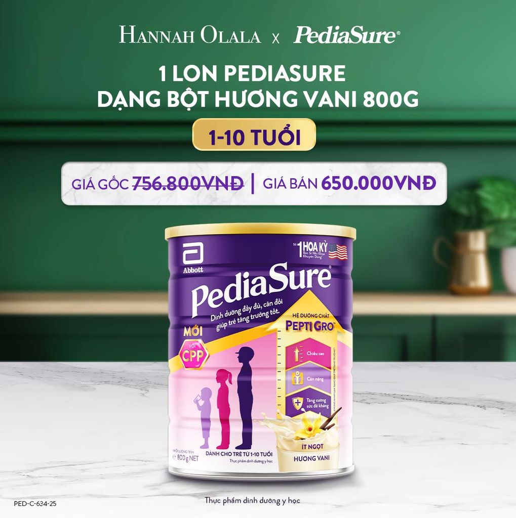  DEAL 1: 1 LON PEDIASURE DẠNG BỘT HƯƠNG VANI 800G 