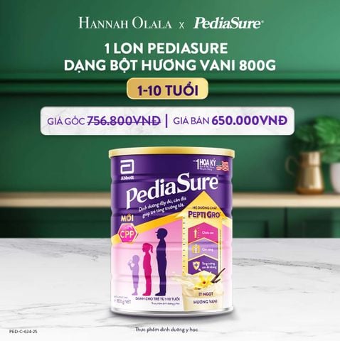  DEAL 1: 1 LON PEDIASURE DẠNG BỘT HƯƠNG VANI 800G 